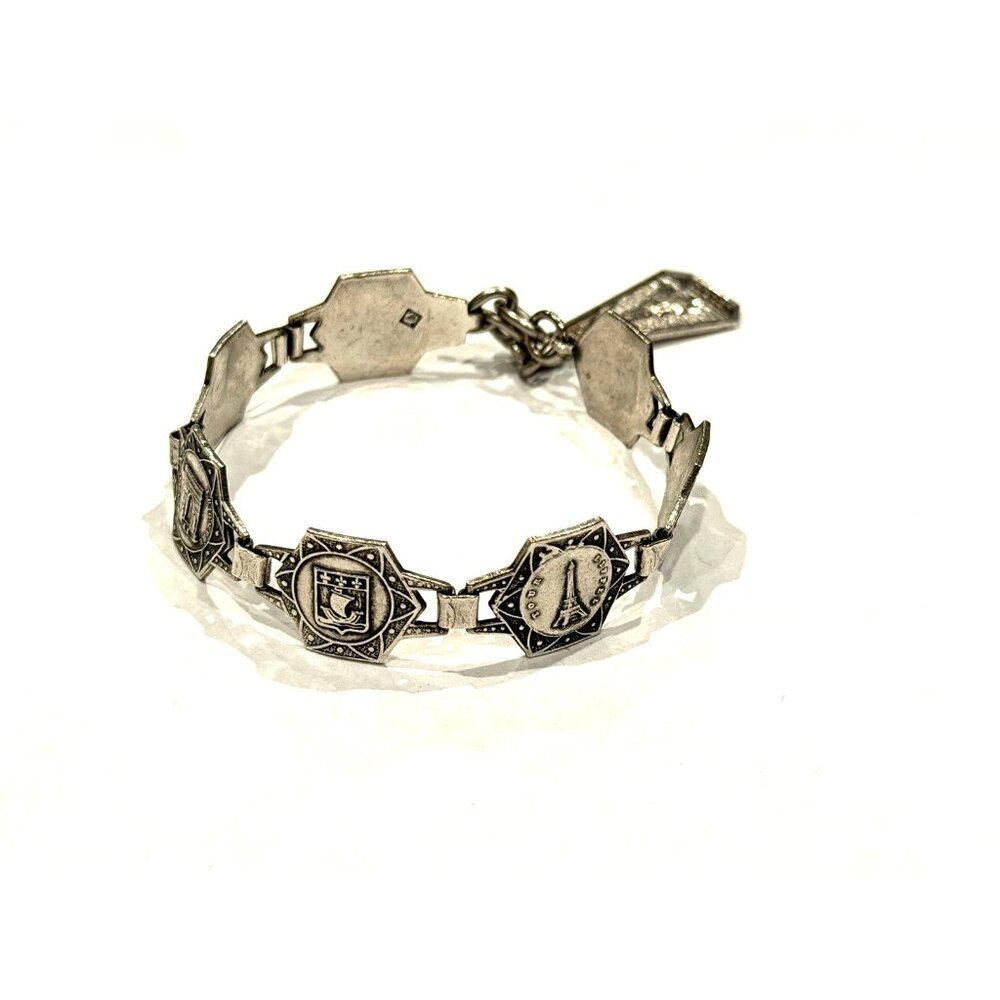 FILIGRANE DEPOSE ART DECOSILVER BRACELET PARIS EIFFEL TOWER FRANCE NOTRE DAME 7"